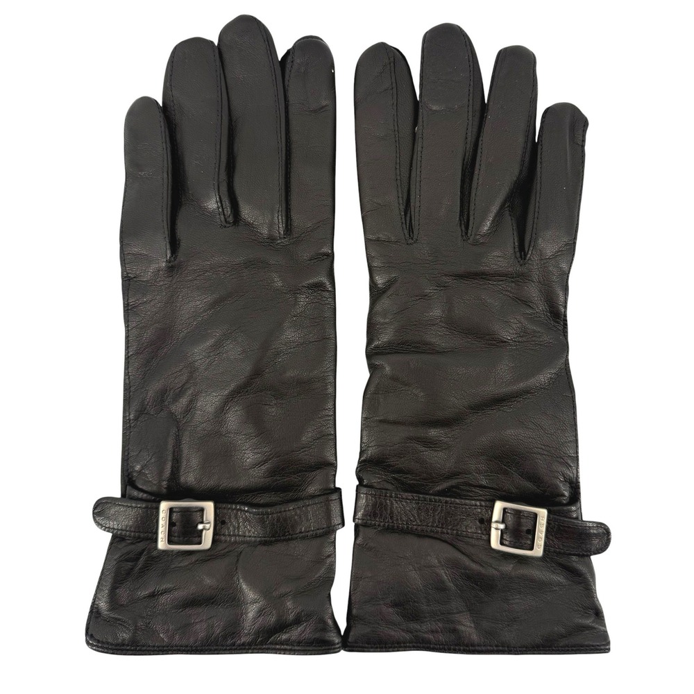 Coach Black Leather Cashmere Lined Buckle Gloves Made in Italy Size 6.5 Vintage